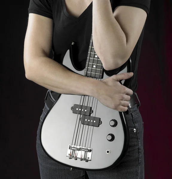 Woman with bass guitar — Stock Photo, Image