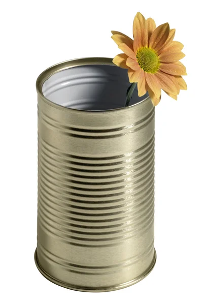Tin can and flower — Stock Photo, Image