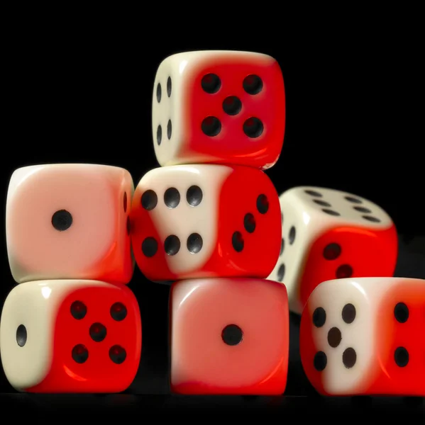 Pile of red illuminated white dice — Stock Photo, Image