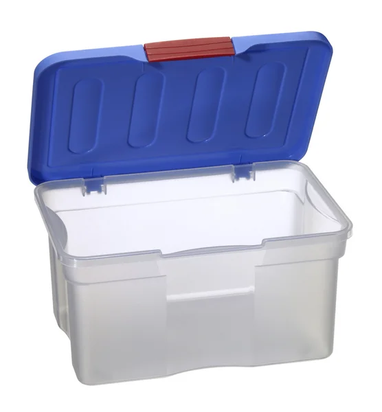 Przezroczyste plastikowe pudełko z góry niebieski — Zdjęcie stockowe