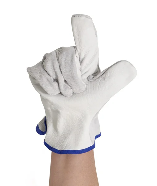 Gloved hand showing two fingers — Stock Photo, Image