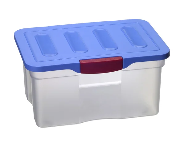 Průhledný plastový box s modrým vrškem — Stock fotografie