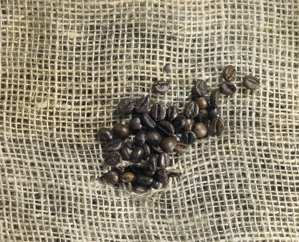 Coffee beans in jute fabrics back — Stock Photo, Image