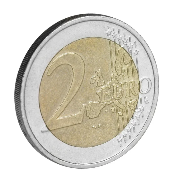 Primer plano de dos monedas en euros — Foto de Stock
