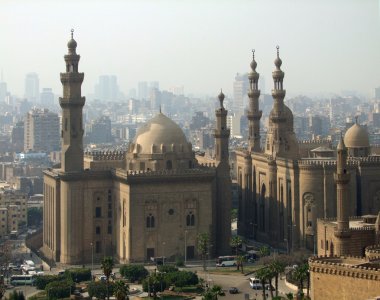 Mosques in Cairo at evening time clipart