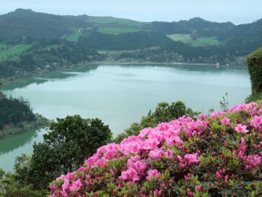 Lakeside scenery at lagoa das sete cidades clipart