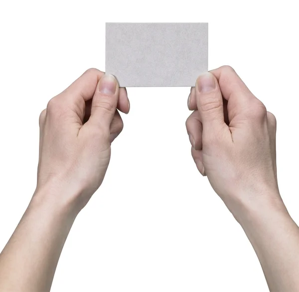 Hands holding a business card — Stock Photo, Image