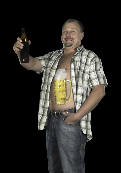 Man with belly and beer — Stock Photo, Image