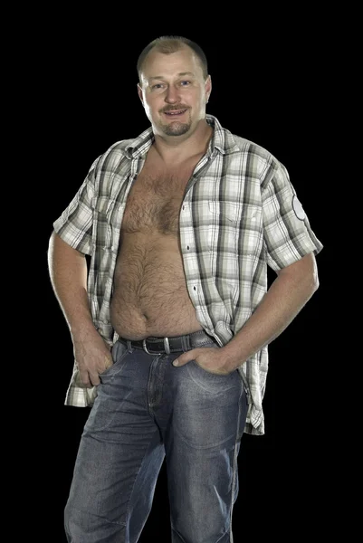 Mand poserer med åben skjorte - Stock-foto