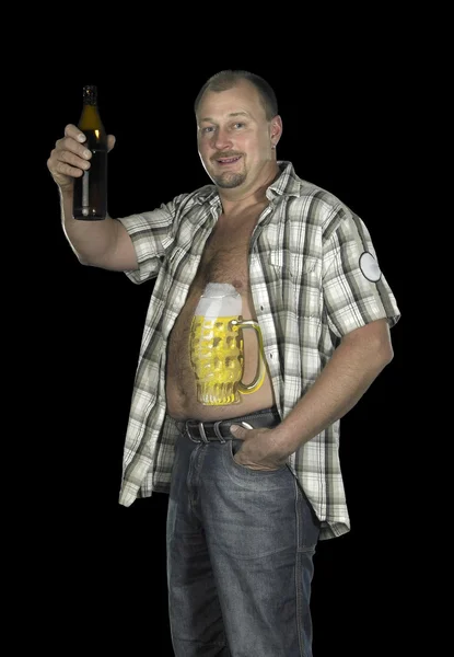 Bodypainting met bierbuik — Stockfoto