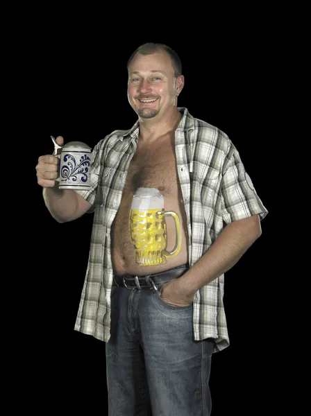 Man with beer belly and stein — Stock Photo, Image