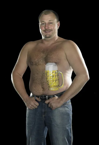 Strong man with naked beer belly — Stock Photo, Image