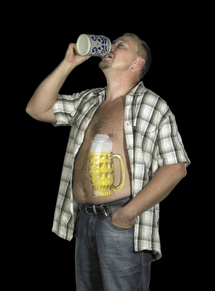 Drinking man with beer belly — Stock Photo, Image