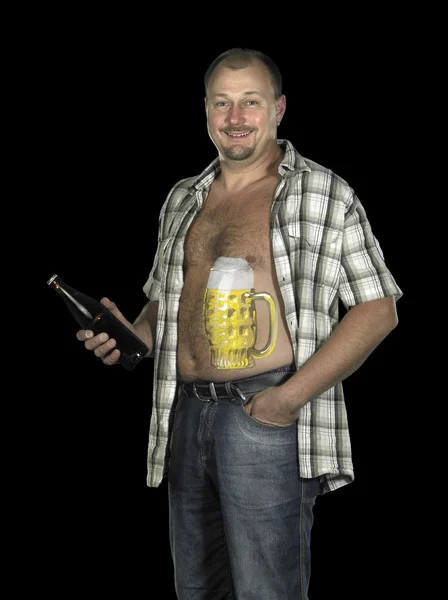 塗装済み完成品のビール腹を持つ男 — ストック写真
