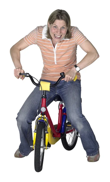 Mad bicycling girl — Stock Photo, Image