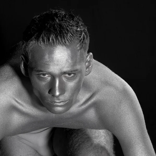 stock image Portrait of a silver bodypainted man