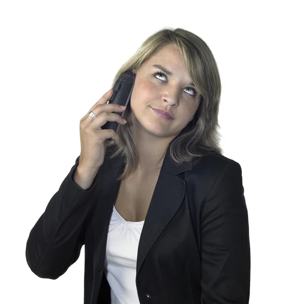 stock image Irritated business girl and mobile phone