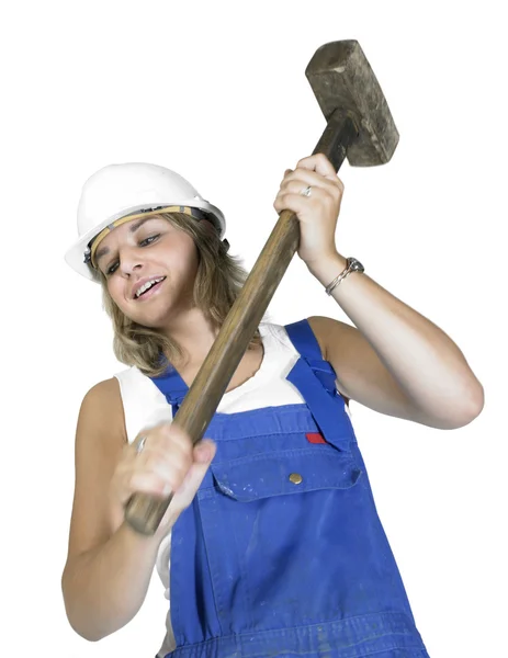 Cute girl while hammering — Stock Photo, Image