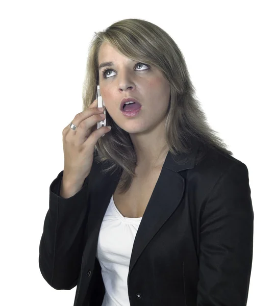 Linda chica rubia hablando en el teléfono móvil —  Fotos de Stock