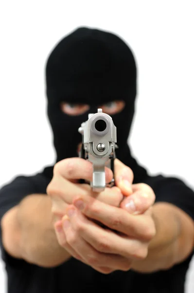 Masked man with gun — Stock Photo, Image
