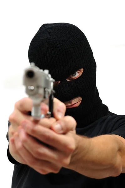 Masked man with gun — Stock Photo, Image