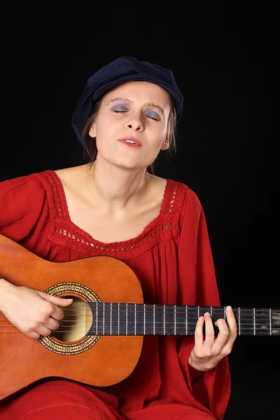 stock image Young Caucasian Woman Singing and Playing the Guitar