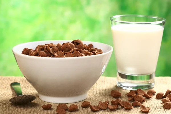 Csokoládé búza pehely gabonaféle és a tej Stock Fotó