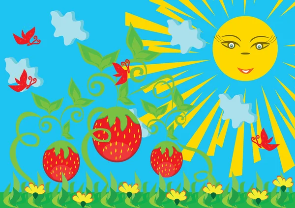 Boucle de fraises et de papillons — Image vectorielle