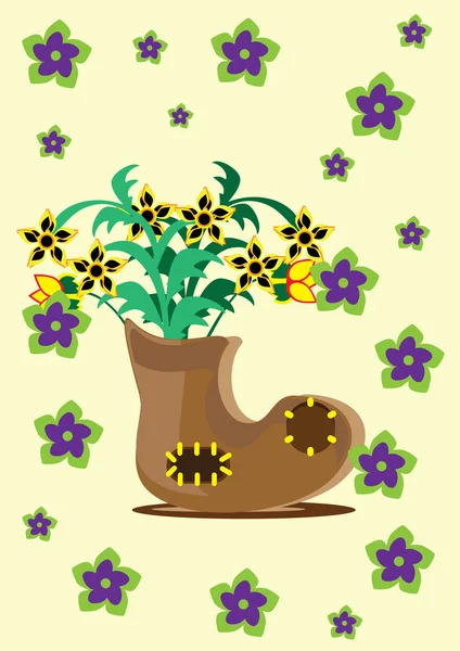Bouquet de fleurs dans une botte — Image vectorielle