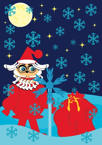 산타 클로스와 선물 가방 — 스톡 벡터