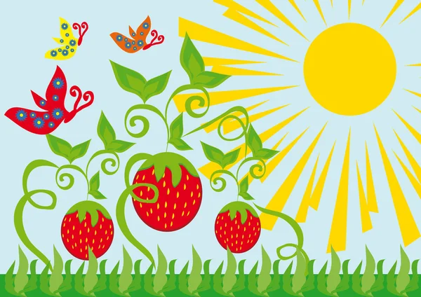Boucle de fraises et de papillons — Image vectorielle