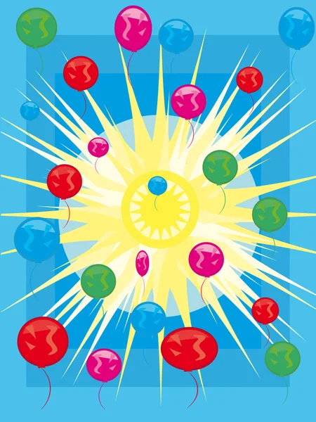 Soleil, ciel et ballons — Image vectorielle
