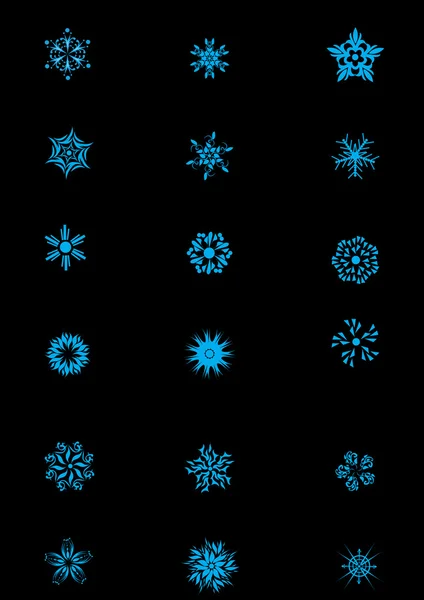 Set di fiocchi di neve su sfondo nero — Vettoriale Stock