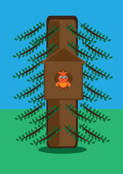 Vogel op boom in eigen huis — Stockvector