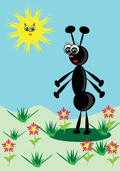 Petite fourmi animée joyeuse — Image vectorielle