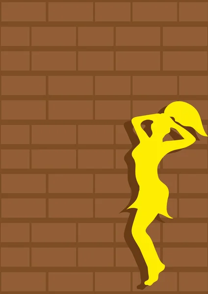 Silhouette of dancing girl against a brick wall — Stock Vector