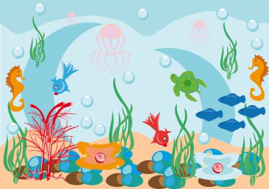 Abstract underwater background with small fishes clipart