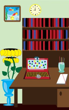 Oda karikatür dizüstü bilgisayar, Masa, çiçek