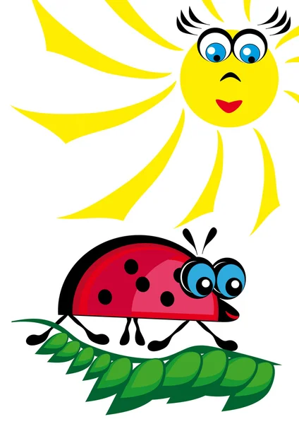 Het lieveheersbeestje is verwarmd op de zon — Stockvector