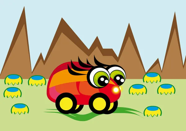Petite voiture d'animation pour une promenade en montagne — Image vectorielle