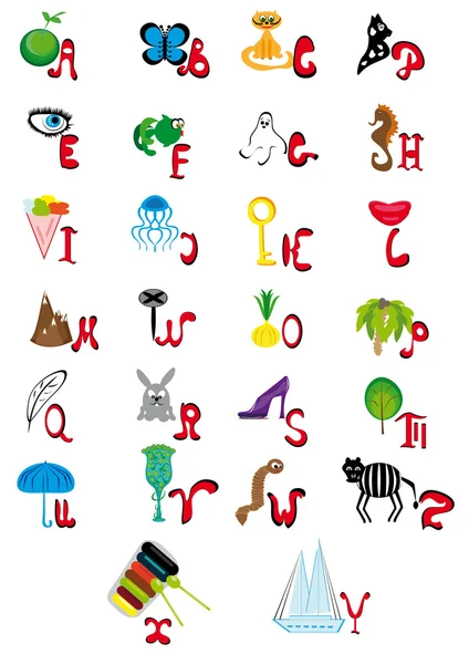 Ilustración con el alfabeto animado inglés — Vector de stock