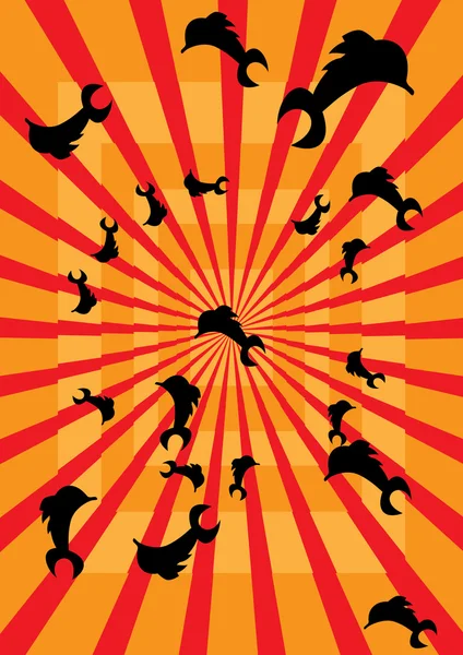 背景与太阳和海豚 — 图库矢量图片