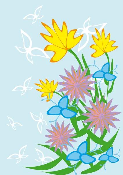 Quadro con farfalle e fiori — Vettoriale Stock