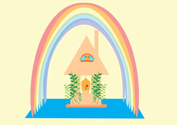 小さな家と虹 — ストックベクタ