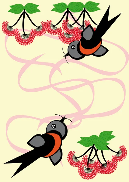 Cadre avec baies et oiseaux — Image vectorielle