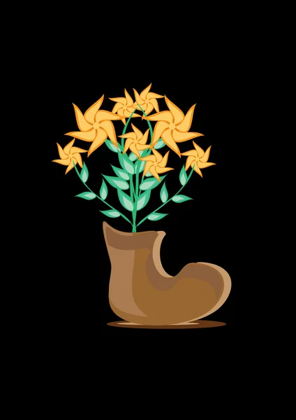 En haug med blomster i en støvel – stockvektor