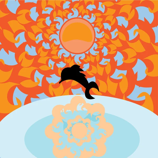 Mer, soleil et image dauphins — Image vectorielle