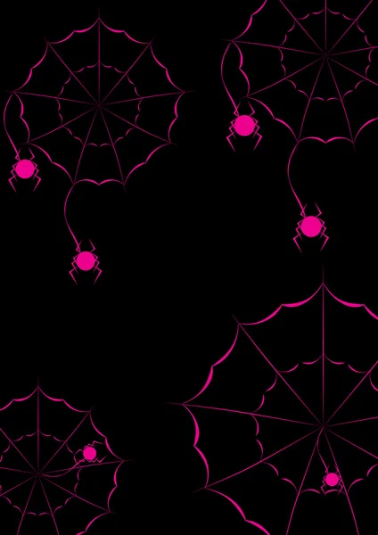Веселі рожеві павуки на чорному тлі — стоковий вектор