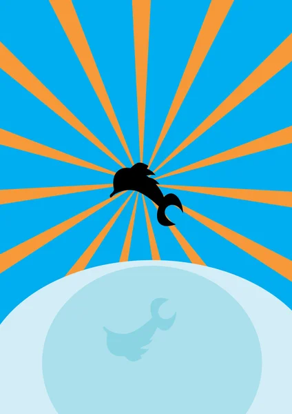 Zee, zon en dolfijnen — Stockvector