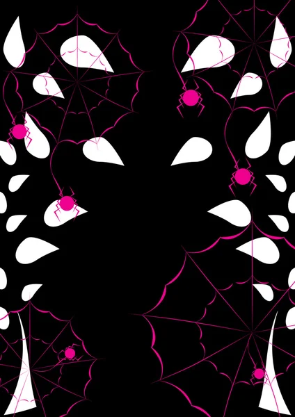 Веселые розовые пауки на черном фоне — стоковый вектор